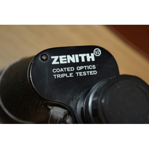 10 - Pair of Zenith Coated Optics 10 x 50 Field Binoculars in Leather Covered Case - Eye and Lens Covers