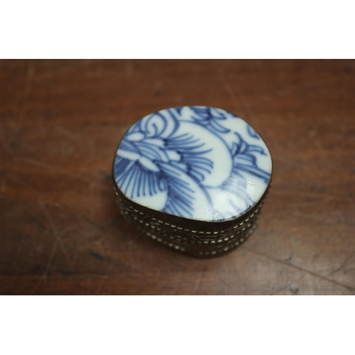 25 - White Metal, (possibly Indian Silver?), Pill Box with Enamelled Top and Nice Patterning Around the S... 