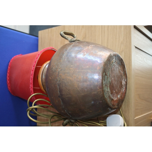 7 - Aged Copper Pot Converted Lamp with Shade