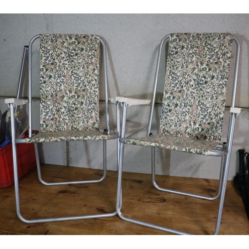 108 - Pair of  Vintage Fold Up Garden / Travel Chairs with Floral Design Canvas Covers