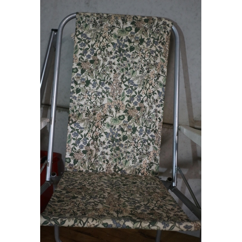 108 - Pair of  Vintage Fold Up Garden / Travel Chairs with Floral Design Canvas Covers