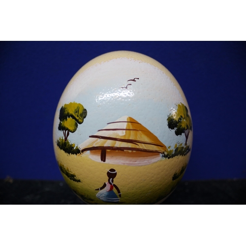 118 - Hand Painted Ostrich Egg with African Village Scene