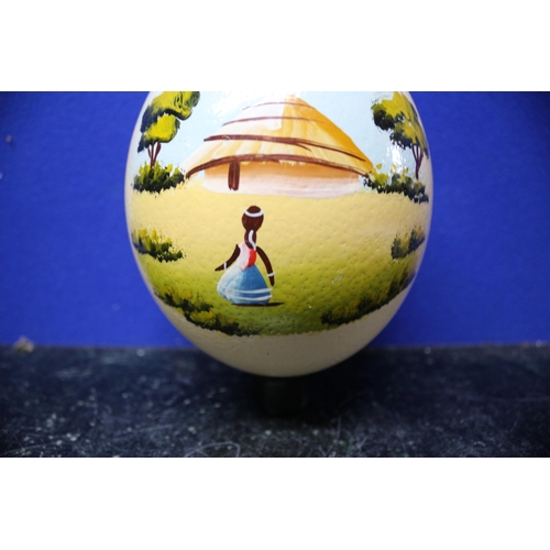 118 - Hand Painted Ostrich Egg with African Village Scene