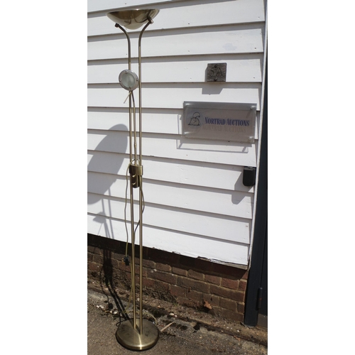 29 - Brass Effect Heavy Floor Lamp with Adjustable Reading Light - Dimmer Switch - Believed Working