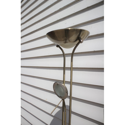 29 - Brass Effect Heavy Floor Lamp with Adjustable Reading Light - Dimmer Switch - Believed Working