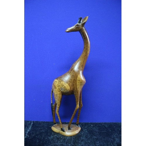 32 - Carved Wooden Giraffe with Patterning and Darkened Mane - 45cm