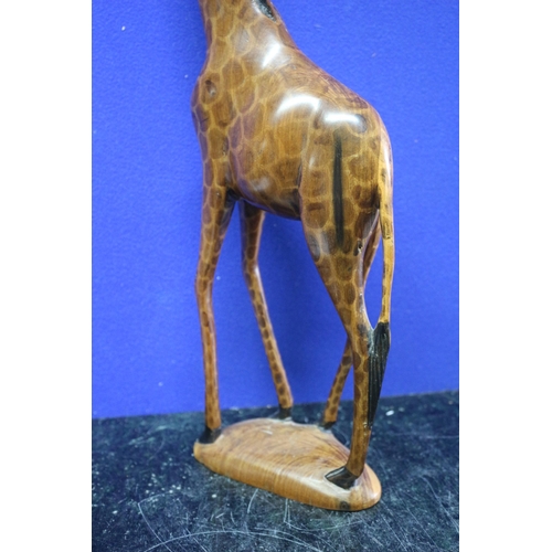 32 - Carved Wooden Giraffe with Patterning and Darkened Mane - 45cm