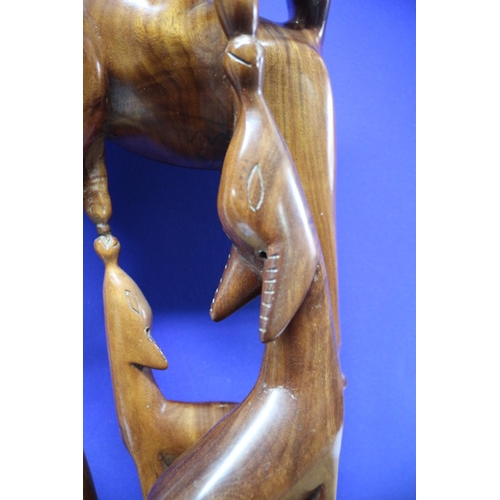 34 - Very Nice Carved Deer with 2 x Fawns - one feeding - 86cm