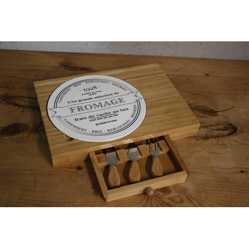 90 - Nice Cheese Cutting Board with Ceramic Circular Section with 'Fromage' Written on it plus a Drawer w... 