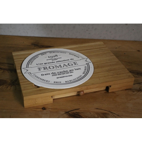 90 - Nice Cheese Cutting Board with Ceramic Circular Section with 'Fromage' Written on it plus a Drawer w... 