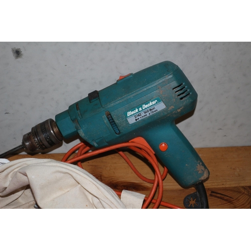 99 - Black and Decker Heat Gun, Corded Drill plus Bag with Bits plus a Vintage Lamp Holder in Box