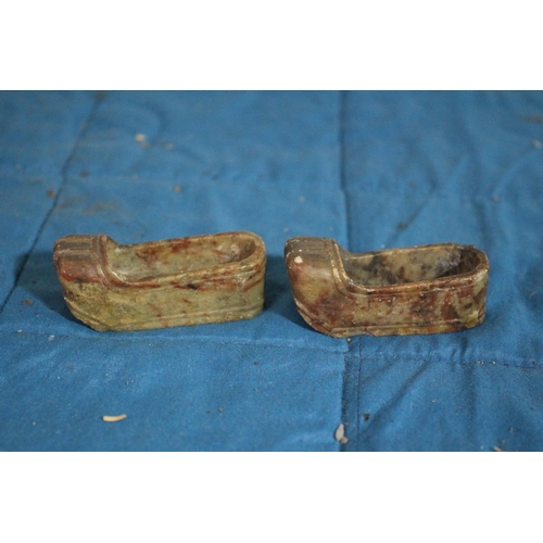 142 - Pair of Chinese Miniature Mud Shoes Made from Soapstone or Marble - 6cm