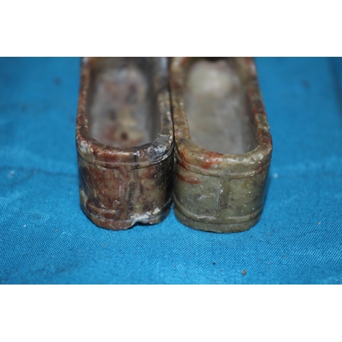 142 - Pair of Chinese Miniature Mud Shoes Made from Soapstone or Marble - 6cm