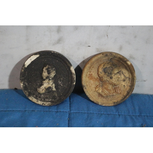 150 - 2 x Small Antique Plaster Circular Plaques one Depicting either a Roman or Greek Bust of a Gentleman... 