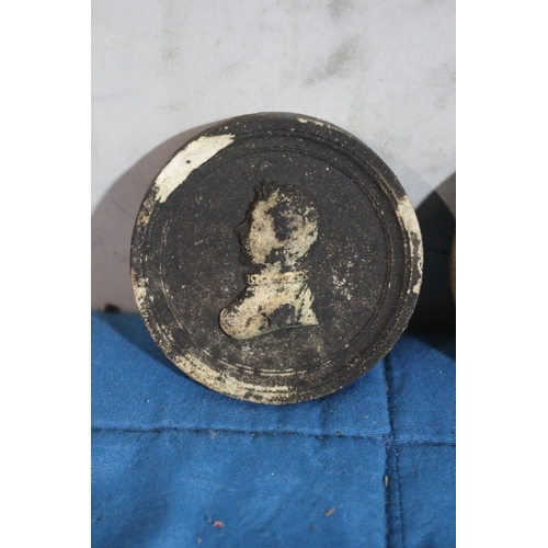 150 - 2 x Small Antique Plaster Circular Plaques one Depicting either a Roman or Greek Bust of a Gentleman... 