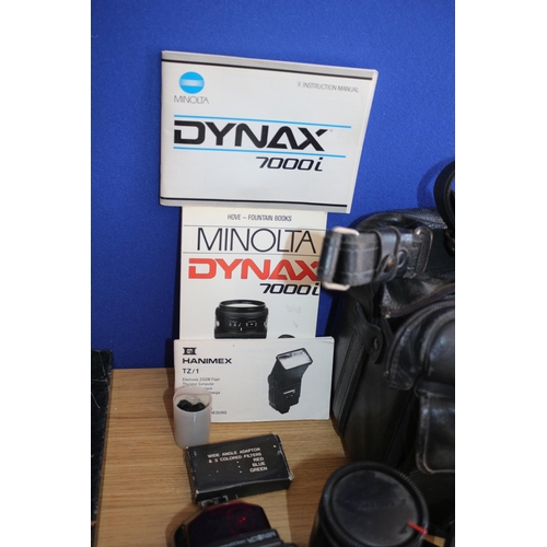 156 - Quality Minolta Dynax 7000i SLR Camera with Lenses, Flash, Filters and Bag with Manual and Other Ite... 