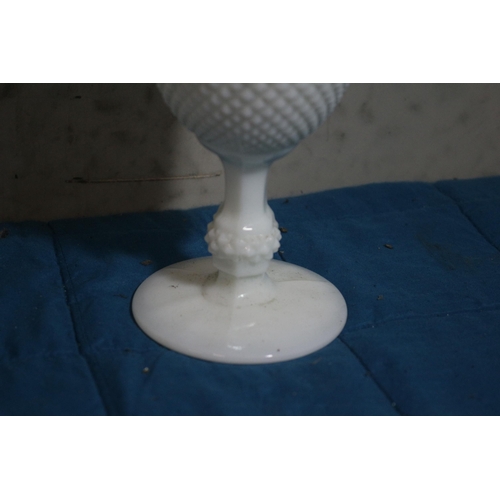 173 - Westmoreland Diamond Point Vintage, Mid Century, Milk Glass Tall and Large Glass Goblet - 17.5cm