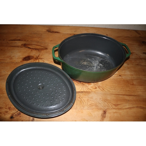 181 - Large Cast Iron Pot with Lid - Possibly Le Creuset? - 42cm Handle to Handle