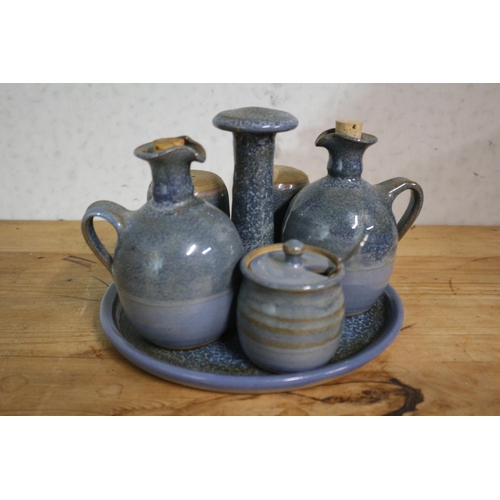 189 - Very Nice 'Canterbury Pottery' Condiment Set on a Carry Tray