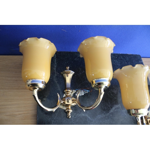 291 - Brand New Pair of Metal Wall Lights with Orange Shade Colour Glass Shades