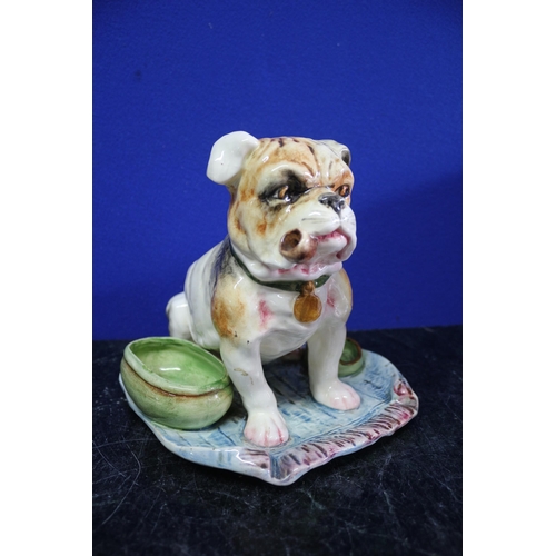 13 - A Rare Vintage Majolica Pipe Stand in the Form of a Bulldog - 17cm Tall