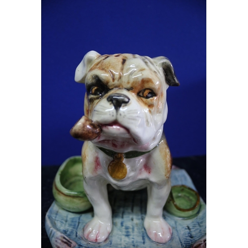 13 - A Rare Vintage Majolica Pipe Stand in the Form of a Bulldog - 17cm Tall