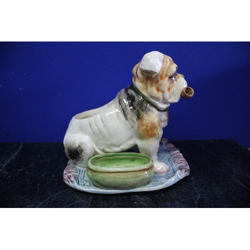 13 - A Rare Vintage Majolica Pipe Stand in the Form of a Bulldog - 17cm Tall