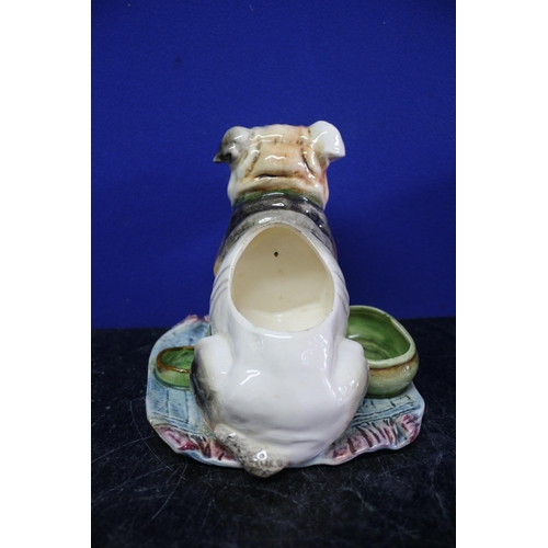 13 - A Rare Vintage Majolica Pipe Stand in the Form of a Bulldog - 17cm Tall