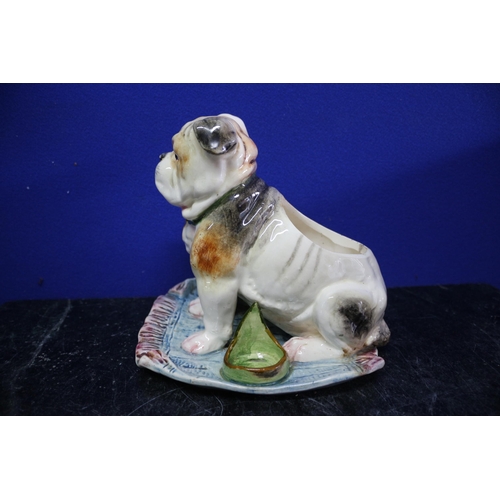 13 - A Rare Vintage Majolica Pipe Stand in the Form of a Bulldog - 17cm Tall