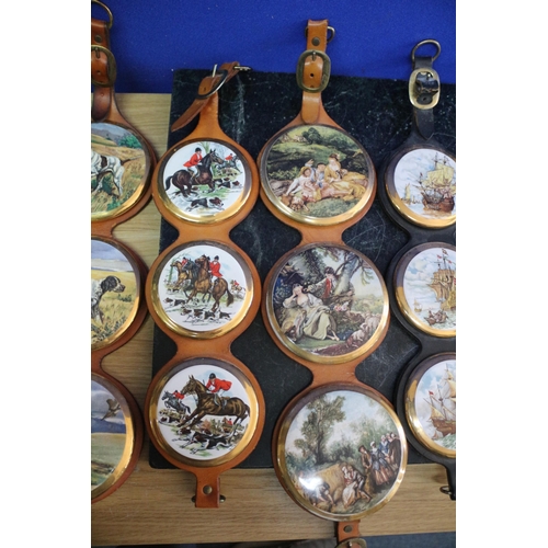 21 - Nice Selection of Sylvac Pot Lids with Different Themed Pictorial Tops on Straps