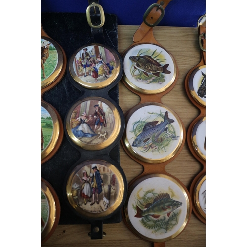 21 - Nice Selection of Sylvac Pot Lids with Different Themed Pictorial Tops on Straps