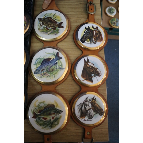 21 - Nice Selection of Sylvac Pot Lids with Different Themed Pictorial Tops on Straps