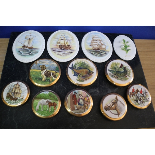 22 - A Selection of Sylvac Pot Lids with Various Themed Top Pictures plus 4 Coalport Pot Lids with Ship P... 