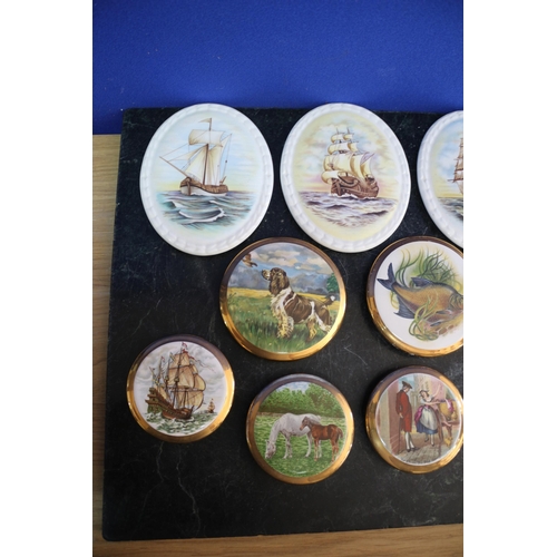 22 - A Selection of Sylvac Pot Lids with Various Themed Top Pictures plus 4 Coalport Pot Lids with Ship P... 