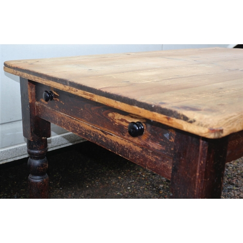 26 - Antique 1880's French Scrub Top Pine Farmhouse Table with Turned Legs and a Single Drawer - 122 x 84... 