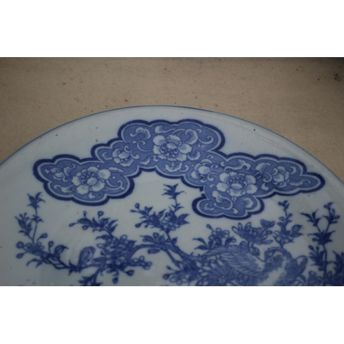 38 - Antique Japanese Arita Blue and White Charger Depicting Birds and Blossom