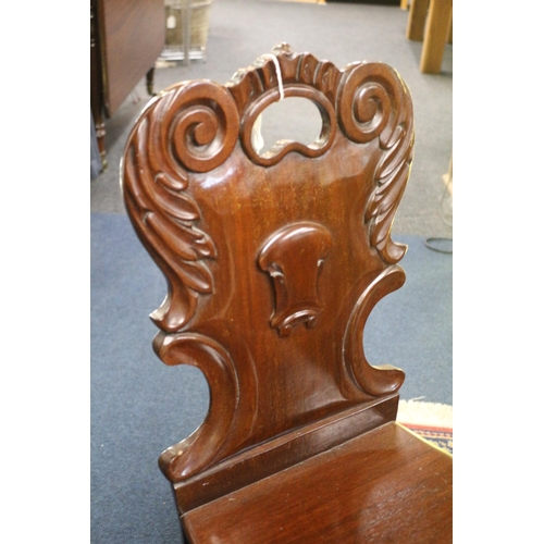 42 - Mahogany Hall Chair with Ornate Back