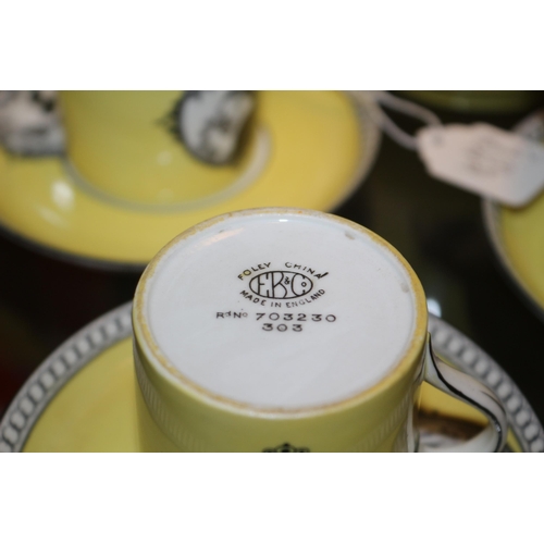 45 - Circa 1920's Beautiful E.B & Co Foley Pottery Bright Yellow with Lady Motif Decoration Art Deco Coff... 