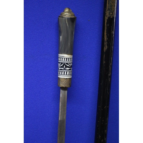 58 - Early 20th Century Indian Sword Stick with Carved Bone Grip with Metal and a Lion Head to the Top - ... 