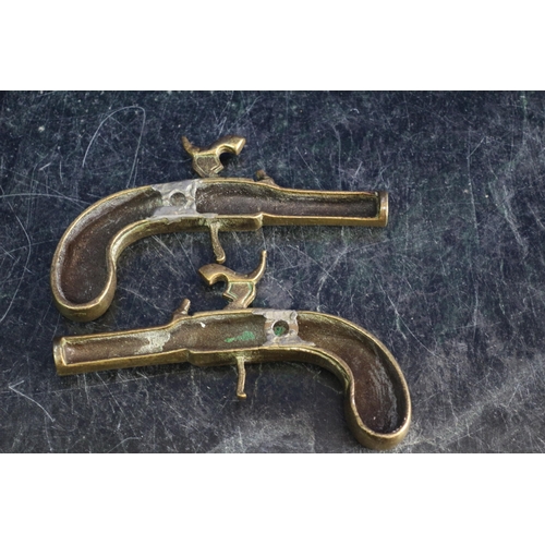 116 - Vintage Pair of Brass Wall Mounted Pistols