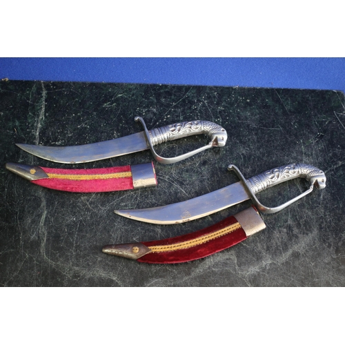 117 - Vintage Pair of Small Indian Made Export Swords in Sheaths