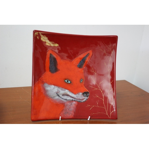 191 - Sarah Ewin Ceramic Dish with a Hand Painted 'Reynard' Fox - 2011 - 26cm x 26cm - Signed