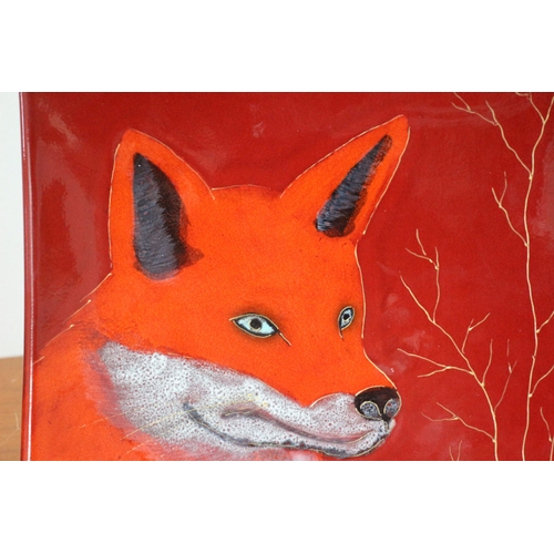 191 - Sarah Ewin Ceramic Dish with a Hand Painted 'Reynard' Fox - 2011 - 26cm x 26cm - Signed