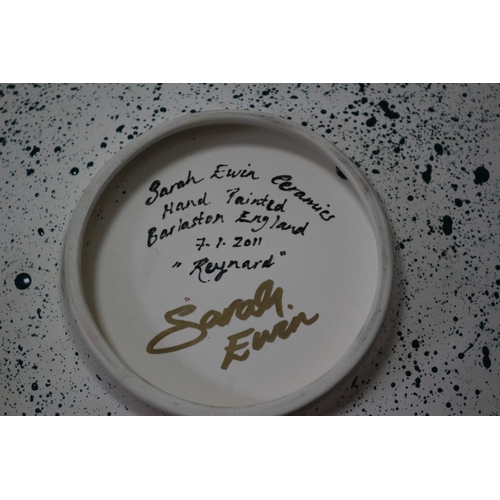 191 - Sarah Ewin Ceramic Dish with a Hand Painted 'Reynard' Fox - 2011 - 26cm x 26cm - Signed