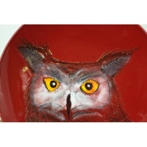 192 - Sarah Ewin Large Ceramic Charger Dish - Hand Painted 'Wise Owl' - Signed in Gold - 42cm dia