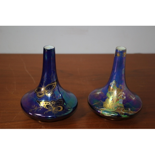 194 - 2 x Crown Devon Lustre Ware Vases - Highly Decorated- One with Butterflies and the Other with a Ship... 