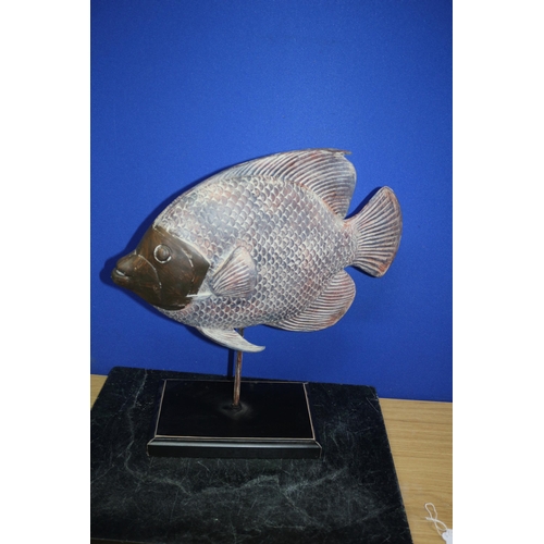 220 - Very Large Wooden Carved Fish on a Stand - 48cm Tall x 43cm Long