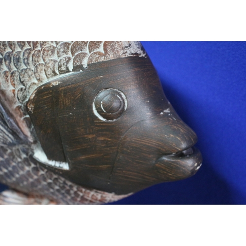 220 - Very Large Wooden Carved Fish on a Stand - 48cm Tall x 43cm Long