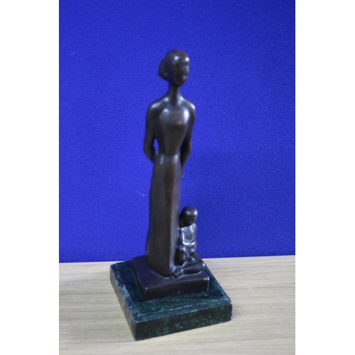 221 - Modern Bronze of a Woman with a Child on a MArble Base - Signed Kobo - 30cm Tall