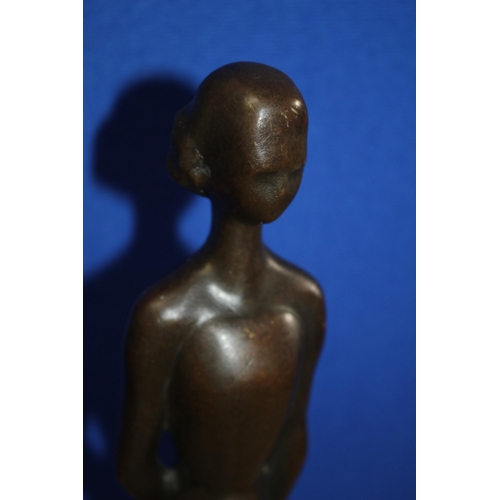 221 - Modern Bronze of a Woman with a Child on a MArble Base - Signed Kobo - 30cm Tall